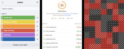 Screenshots of three projects that inspired TextureMap: Trello, PageSpeed Insights, and Textures.js